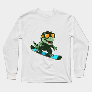 Snowboarding Dinosaur Prehistoric Fun Long Sleeve T-Shirt